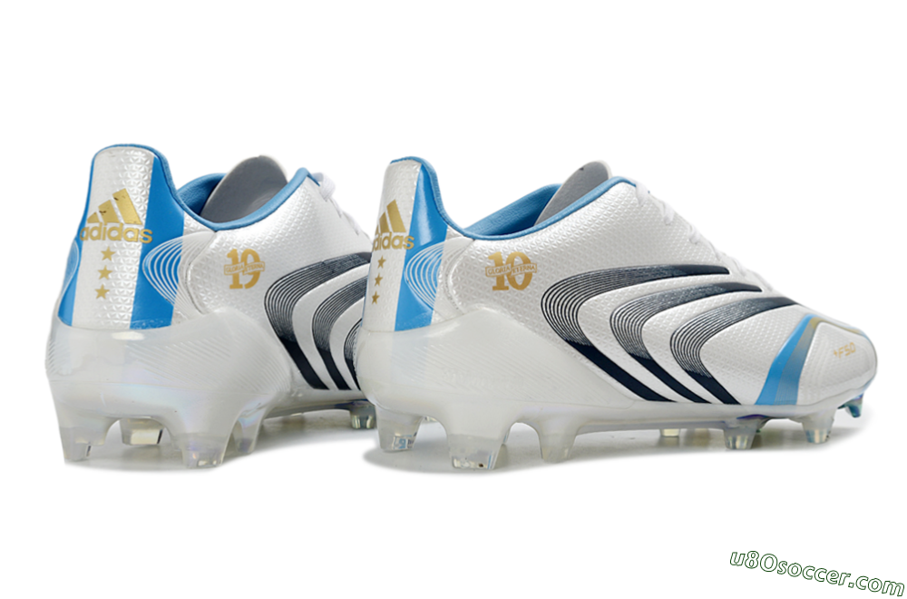 Adidas F50 Tunit Elite FG Firm Ground Soccer Cleats - White/Sky Blue/Black 6