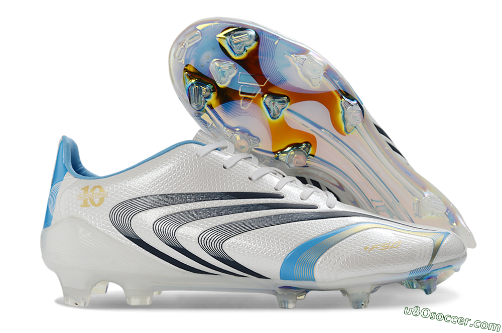Adidas F50 Tunit Elite FG Firm Ground Soccer Cleats - White/Sky Blue/Black 1