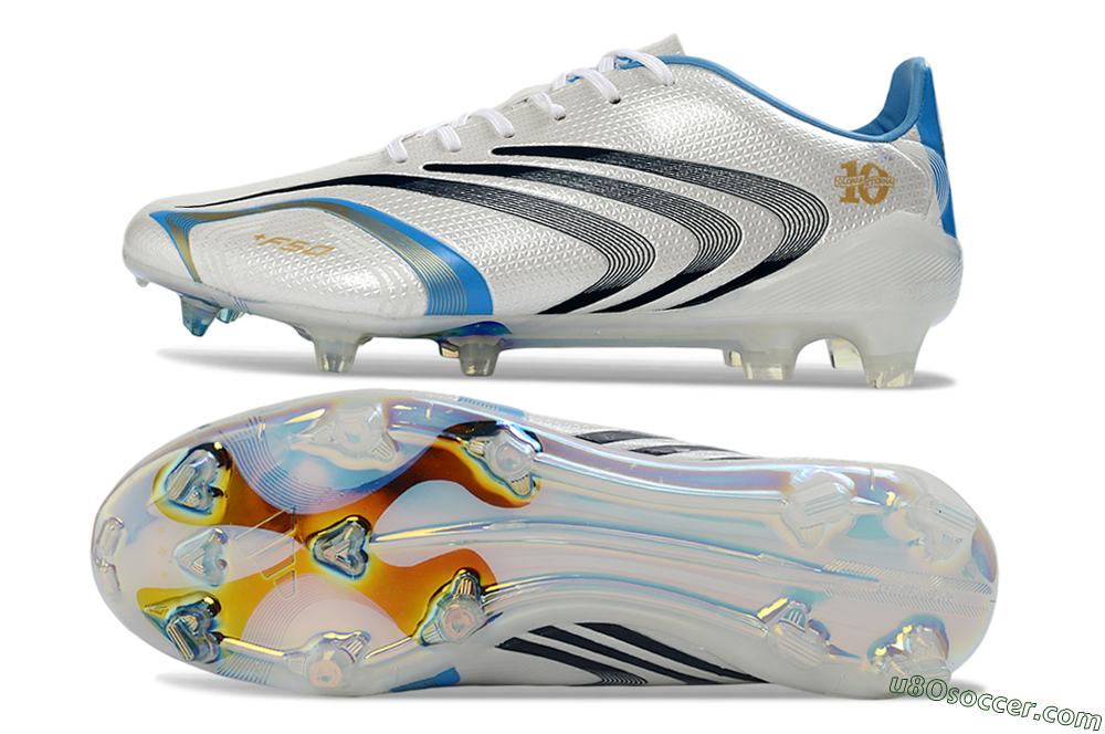 Adidas F50 Tunit Elite FG Firm Ground Soccer Cleats - White/Sky Blue/Black 0