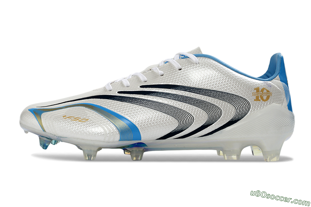 Adidas F50 Tunit Elite FG Firm Ground Soccer Cleats - White/Sky Blue/Black 2