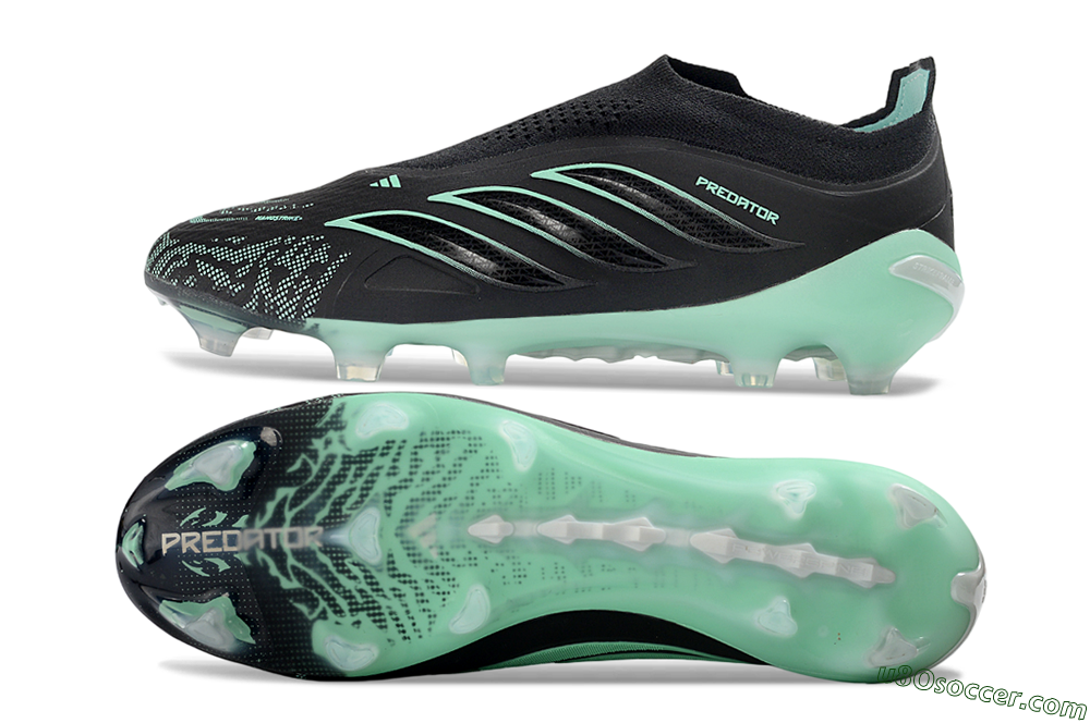 Adidas Predator 26 Elite Laceless FG Firm Ground Soccer Cleats - Black/Aqua Mist/Onyx Black 0