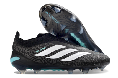 Adidas Predator 26 Elite Laceless FG Firm Ground Soccer Cleats - Black/Aqua Blue/White