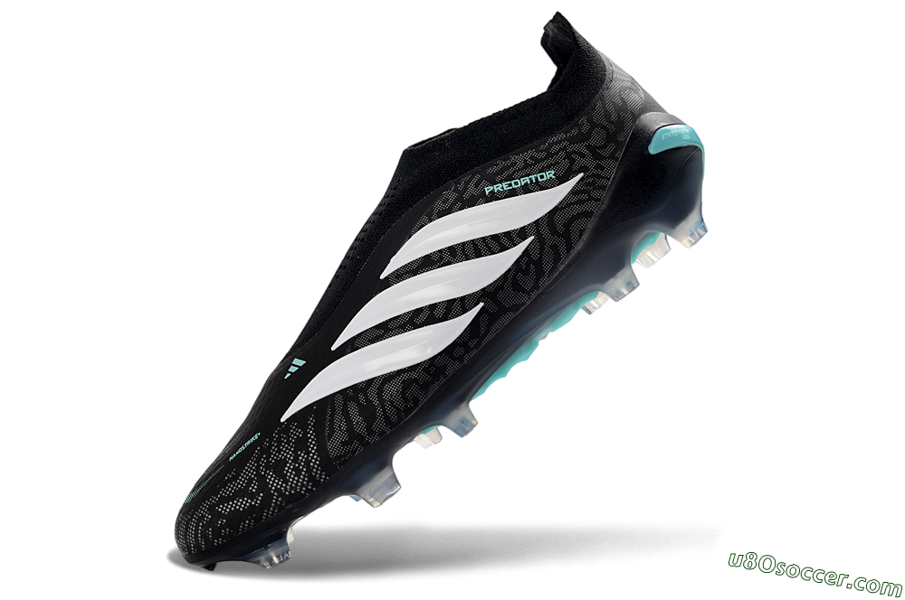 Adidas Predator 26 Elite Laceless FG Firm Ground Soccer Cleats - Black/Aqua Blue/White 5