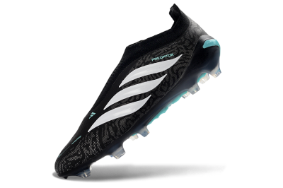 Adidas Predator 26 Elite Laceless FG Firm Ground Soccer Cleats - Black/Aqua Blue/White