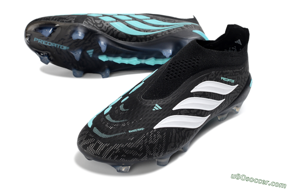 Adidas Predator 26 Elite Laceless FG Firm Ground Soccer Cleats - Black/Aqua Blue/White 3