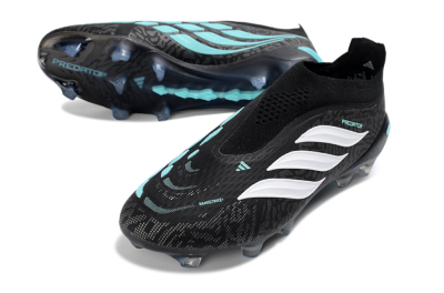 Adidas Predator 26 Elite Laceless FG Firm Ground Soccer Cleats - Black/Aqua Blue/White