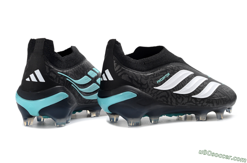 Adidas Predator 26 Elite Laceless FG Firm Ground Soccer Cleats - Black/Aqua Blue/White 6