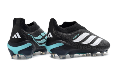 Adidas Predator 26 Elite Laceless FG Firm Ground Soccer Cleats - Black/Aqua Blue/White