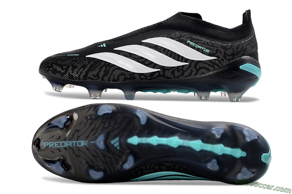 Adidas Predator 26 Elite Laceless FG Firm Ground Soccer Cleats - Black/Aqua Blue/White 0
