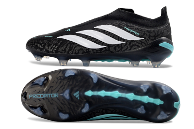 Adidas Predator 26 Elite Laceless FG Firm Ground Soccer Cleats - Black/Aqua Blue/White
