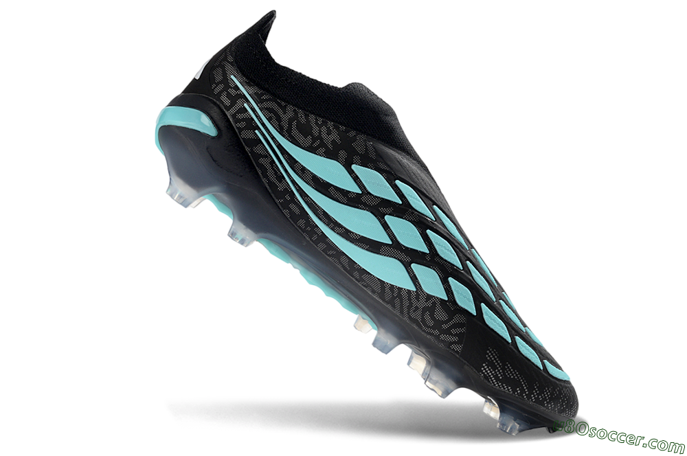Adidas Predator 26 Elite Laceless FG Firm Ground Soccer Cleats - Black/Aqua Blue/White 4