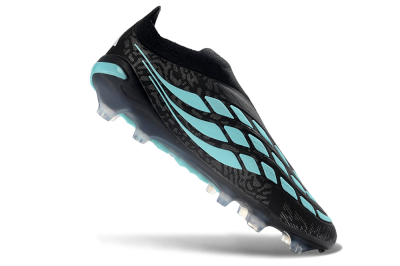Adidas Predator 26 Elite Laceless FG Firm Ground Soccer Cleats - Black/Aqua Blue/White