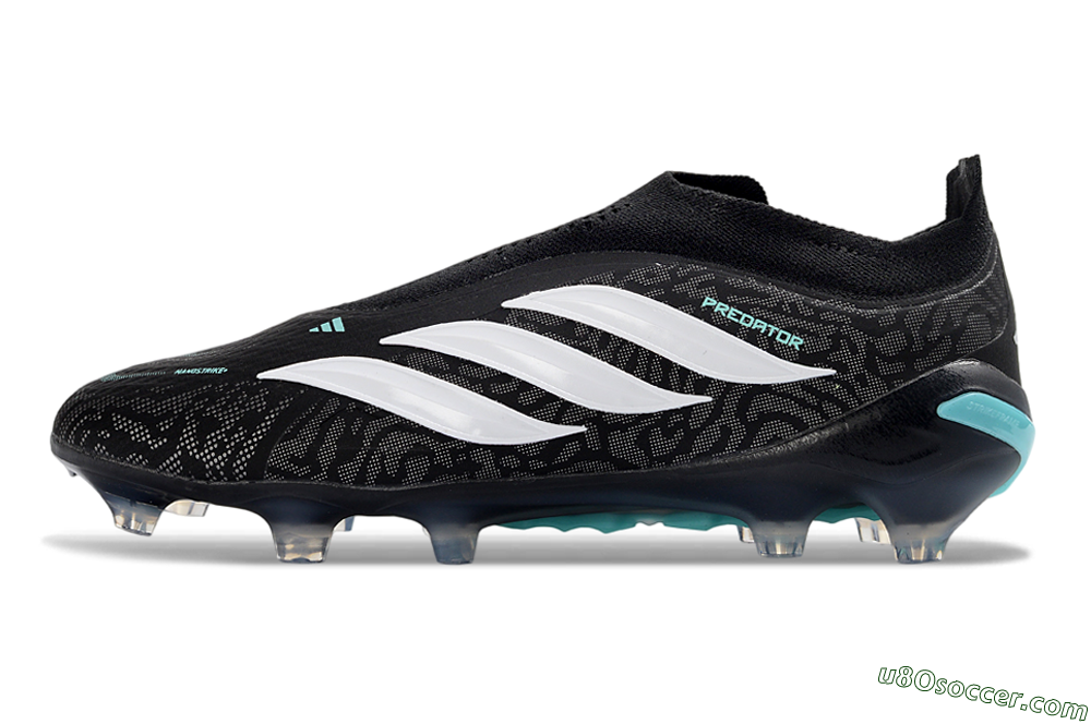 Adidas Predator 26 Elite Laceless FG Firm Ground Soccer Cleats - Black/Aqua Blue/White 2
