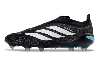 Adidas Predator 26 Elite Laceless FG Firm Ground Soccer Cleats - Black/Aqua Blue/White