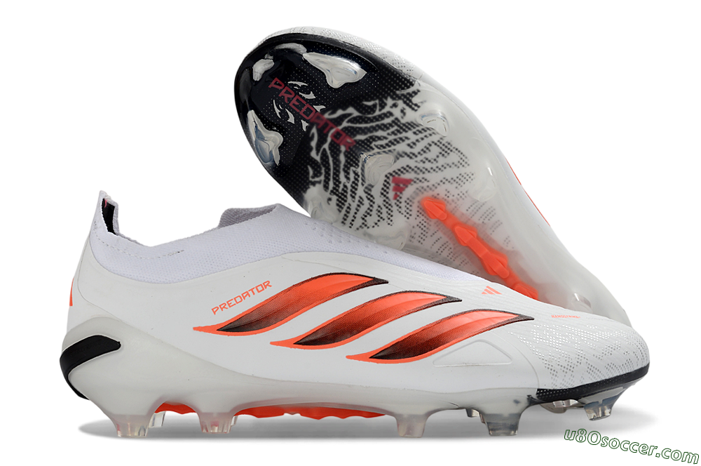 Adidas Predator 26 Elite Laceless FG Firm Ground Soccer Cleats - White/Flame Orange/Black 1