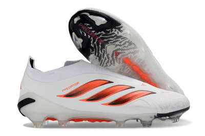 Adidas Predator 26 Elite Laceless FG Firm Ground Soccer Cleats - White/Flame Orange/Black