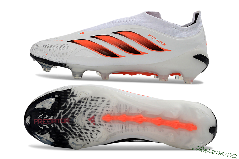 Adidas Predator 26 Elite Laceless FG Firm Ground Soccer Cleats - White/Flame Orange/Black 0
