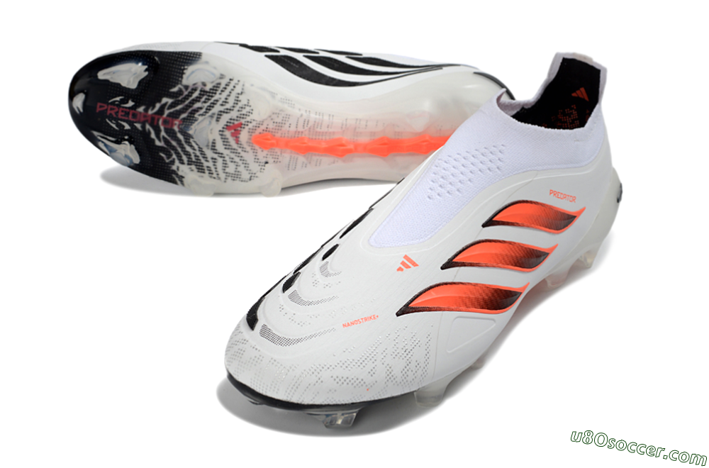 Adidas Predator 26 Elite Laceless FG Firm Ground Soccer Cleats - White/Flame Orange/Black 3