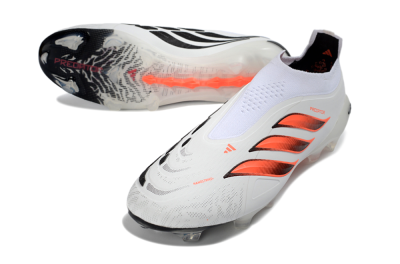 Adidas Predator 26 Elite Laceless FG Firm Ground Soccer Cleats - White/Flame Orange/Black