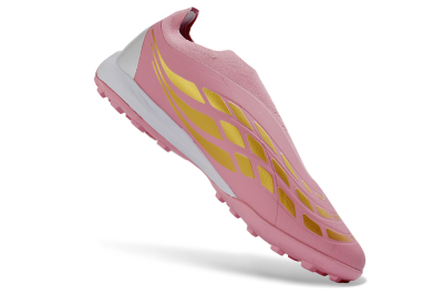 Adidas Predator 26 Elite Laceless TF Artificial Turf Soccer Shoes - Pink/Soft Pink/Metallic Gold