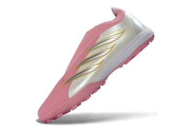 Adidas Predator 26 Elite Laceless TF Artificial Turf Soccer Shoes - Pink/Soft Pink/Metallic Gold