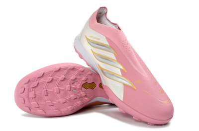 Adidas Predator 26 Elite Laceless TF Artificial Turf Soccer Shoes - Pink/Soft Pink/Metallic Gold