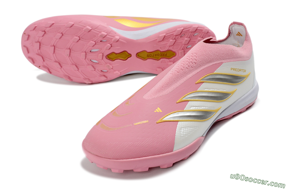 Adidas Predator 26 Elite Laceless TF Artificial Turf Soccer Shoes - Pink/Soft Pink/Metallic Gold 3