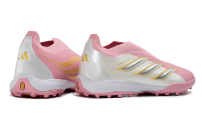 Adidas Predator 26 Elite Laceless TF Artificial Turf Soccer Shoes - Pink/Soft Pink/Metallic Gold
