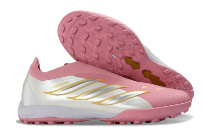 Adidas Predator 26 Elite Laceless TF Artificial Turf Soccer Shoes - Pink/Soft Pink/Metallic Gold