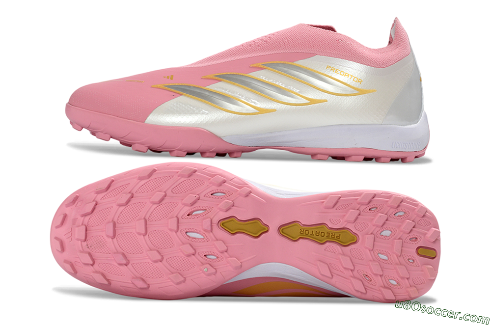 Adidas Predator 26 Elite Laceless TF Artificial Turf Soccer Shoes - Pink/Soft Pink/Metallic Gold 0