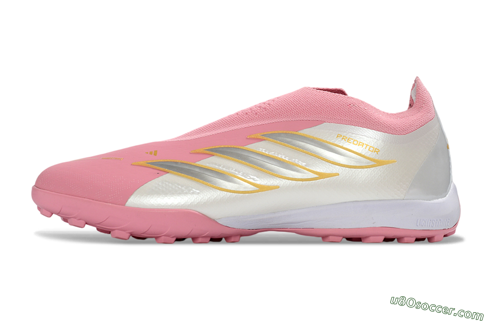 Adidas Predator 26 Elite Laceless TF Artificial Turf Soccer Shoes - Pink/Soft Pink/Metallic Gold 2
