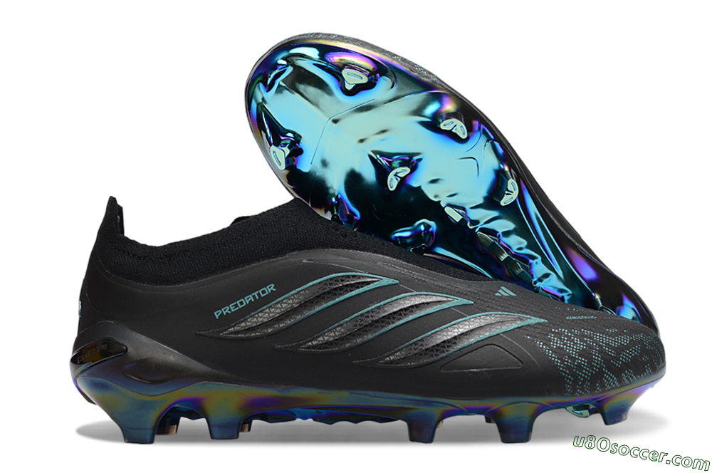 Adidas Predator 26 Elite Laceless FG Firm Ground Soccer Cleats - Black/Teal Burst/Metallic Blue 1