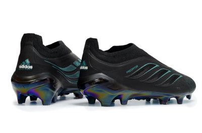 Adidas Predator 26 Elite Laceless FG Firm Ground Soccer Cleats - Black/Teal Burst/Metallic Blue