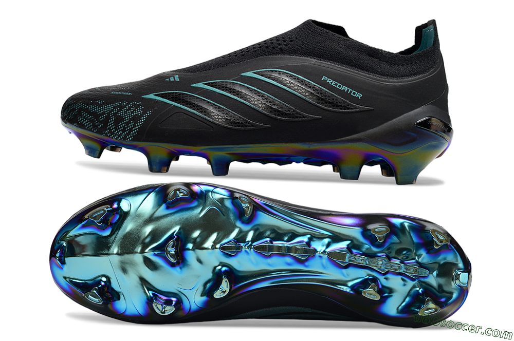 Adidas Predator 26 Elite Laceless FG Firm Ground Soccer Cleats - Black/Teal Burst/Metallic Blue 0