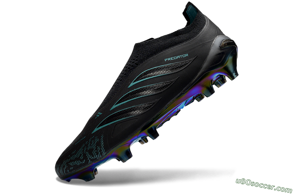 Adidas Predator 26 Elite Laceless FG Firm Ground Soccer Cleats - Black/Teal Burst/Metallic Blue 5