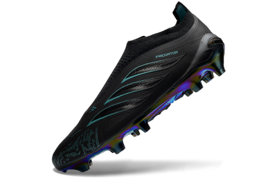 Adidas Predator 26 Elite Laceless FG Firm Ground Soccer Cleats - Black/Teal Burst/Metallic Blue