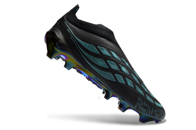 Adidas Predator 26 Elite Laceless FG Firm Ground Soccer Cleats - Black/Teal Burst/Metallic Blue