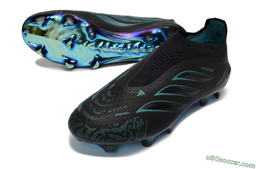 Adidas Predator 26 Elite Laceless FG Firm Ground Soccer Cleats - Black/Teal Burst/Metallic Blue 3