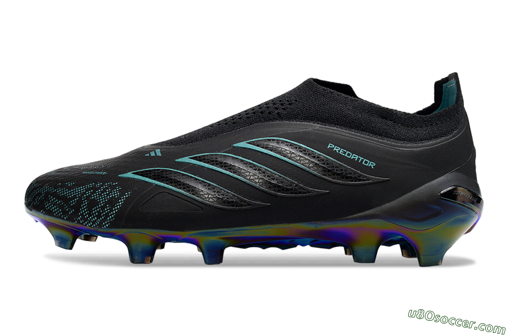Adidas Predator 26 Elite Laceless FG Firm Ground Soccer Cleats - Black/Teal Burst/Metallic Blue 2