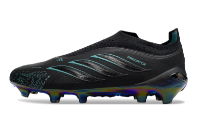 Adidas Predator 26 Elite Laceless FG Firm Ground Soccer Cleats - Black/Teal Burst/Metallic Blue