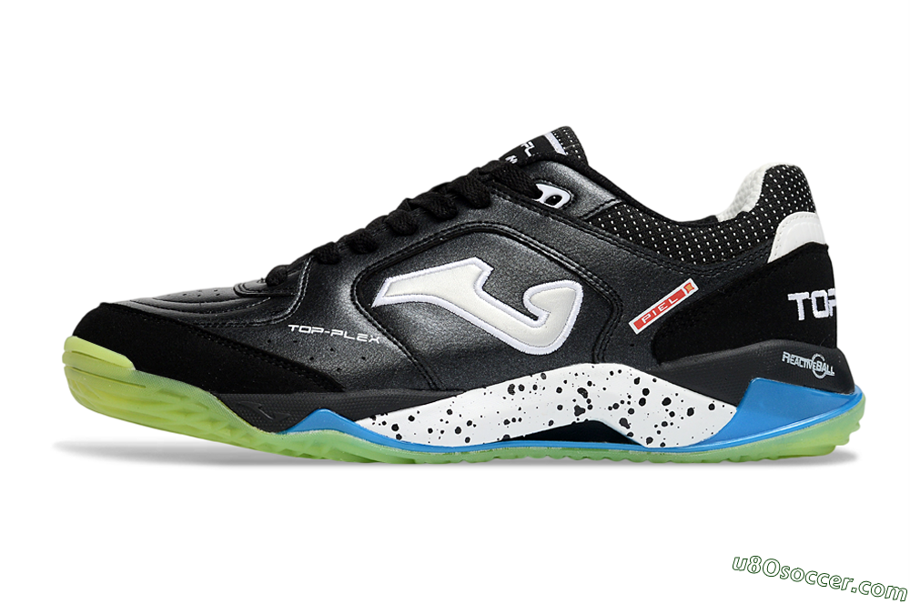Joma Top Flex IC Indoor & Futsal Soccer Shoes - Black/Lime Green/Sky Blue 2