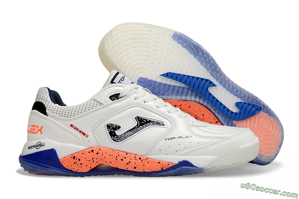 Joma Top Flex IC Indoor & Futsal Soccer Shoes - White/Coral Orange/Navy Blue 1