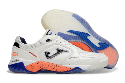 Joma Top Flex IC Indoor & Futsal Soccer Shoes - White/Coral Orange/Navy Blue