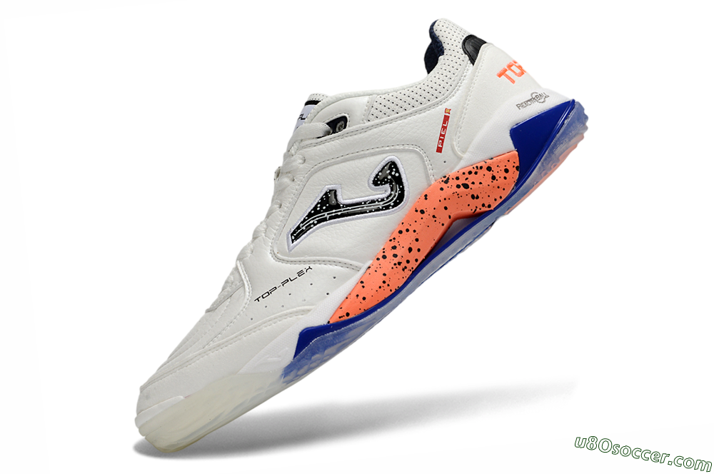Joma Top Flex IC Indoor & Futsal Soccer Shoes - White/Coral Orange/Navy Blue 5