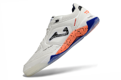 Joma Top Flex IC Indoor & Futsal Soccer Shoes - White/Coral Orange/Navy Blue