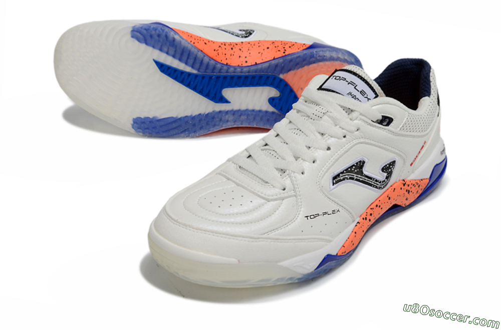 Joma Top Flex IC Indoor & Futsal Soccer Shoes - White/Coral Orange/Navy Blue 3