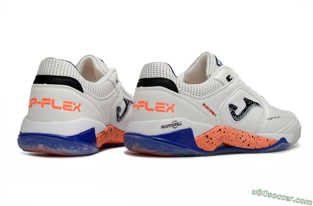 Joma Top Flex IC Indoor & Futsal Soccer Shoes - White/Coral Orange/Navy Blue 6