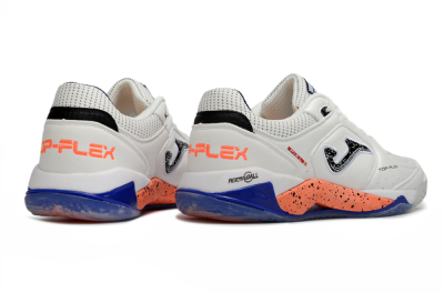 Joma Top Flex IC Indoor & Futsal Soccer Shoes - White/Coral Orange/Navy Blue