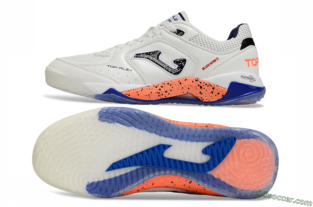 Joma Top Flex IC Indoor & Futsal Soccer Shoes - White/Coral Orange/Navy Blue 0