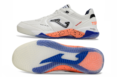 Joma Top Flex IC Indoor & Futsal Soccer Shoes - White/Coral Orange/Navy Blue